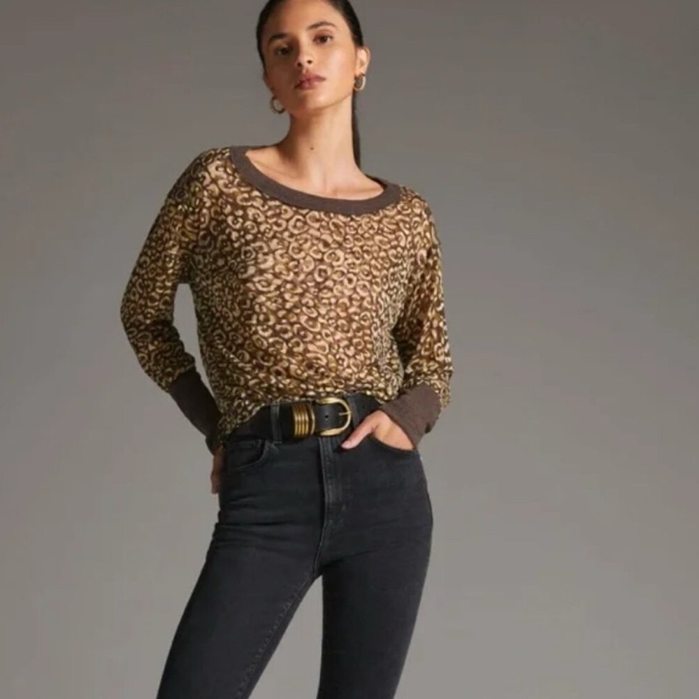 Pilcro Boxy Heritage Pullover Cheetah Long Sleeve Top size XS NWT